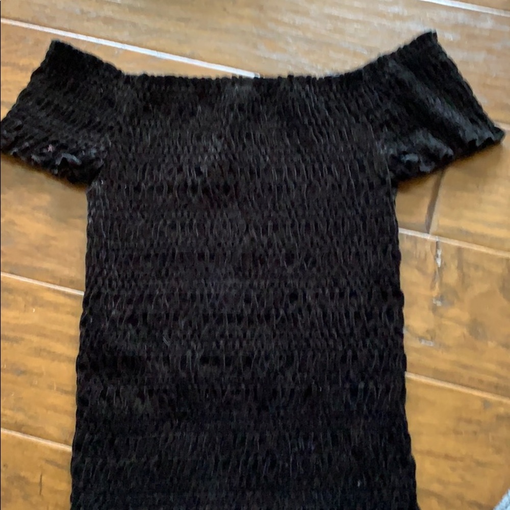 black ribbed, fitted off the shoulder top